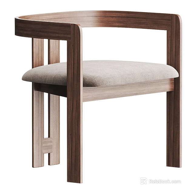 Modern Minimalist Leisure Chair With Wooden Frame Light Gray Cushion And Armrest 3d model 