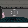 Modern Fitness Training Room With Illuminated Blue Grid Floor And Circular Logo