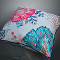 Decorative Pillow With Pink Flowers Blue Leaves And White Background Design