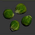 Fresh Green Brussels Sprouts Close Up On Reflective Dark Background