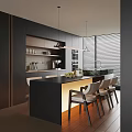 Modern Open Restaurant Interior With Island Counter Dining Chairs And Pendant Lights