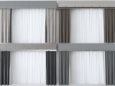 Stylish Curtains With White Sheer Inner Layers And Dark Outer Panels For Home Interior 3d model