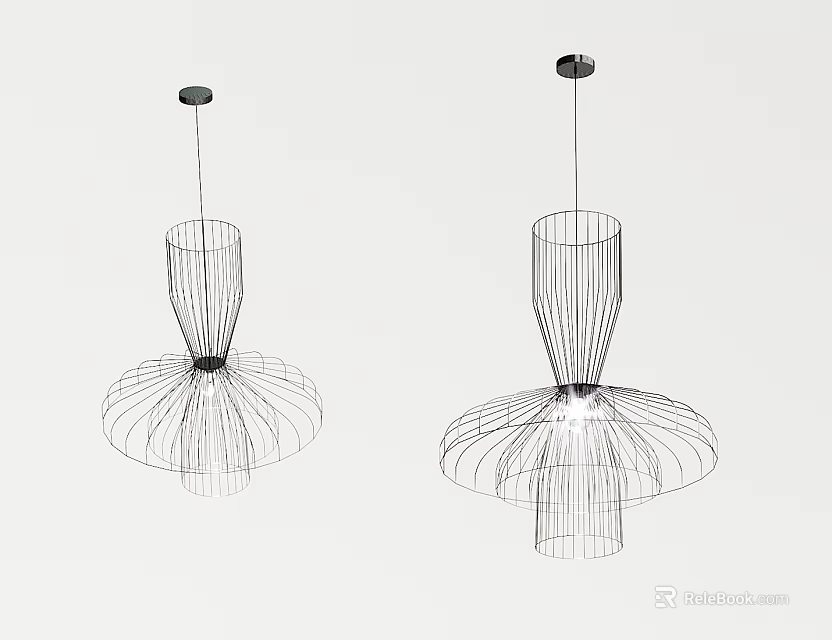 Modern Wire Frame Chandelier Design With Hanging Structure And Lighting Effect 3d model