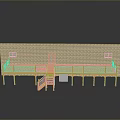 Yellow Brick Sports Facility Model Featuring Basketball Hoops Bleachers And Staircase