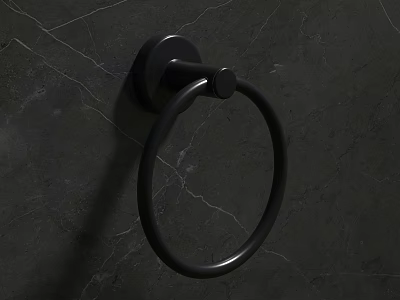 Black Round Ring Metal Door Handle On Dark Gray Cracked Textured Wall 3d model
