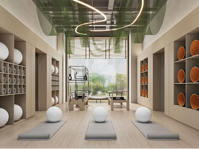 Modern Fitness Studio With Yoga Mats Exercise Balls And Equipment 3d model