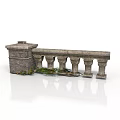 Classical Style Stone Balustrade With Ornate Columns And Green Plants 3d model