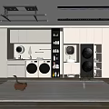 Modern Home Balcony Laundry And Storage Space With Washing Machines Sink Cabinets And Drying Rack