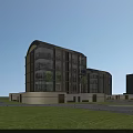 Modern Multi Storey Residential Building With Glass Curtain Walls And Landscaped Courtyard Trees