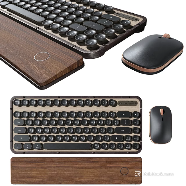 Modern Wireless Keyboard And Mouse Combo With Wooden Panel Ergonomic Design For Office Workstation Use 3d model 