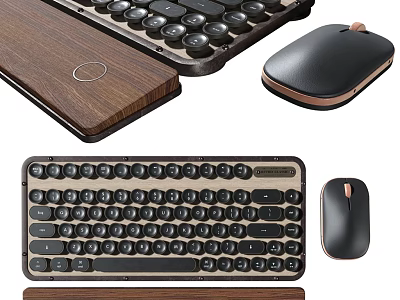 Modern Wireless Keyboard And Mouse Combo With Wooden Panel Ergonomic Design For Office Workstation Use 3d model