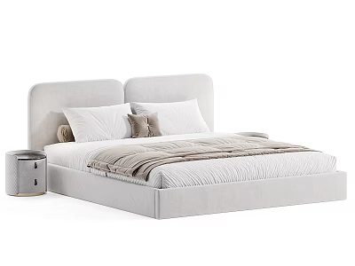 Modern Background Double Bed With Bedside Table Soft Pillows and Blanket 3d model