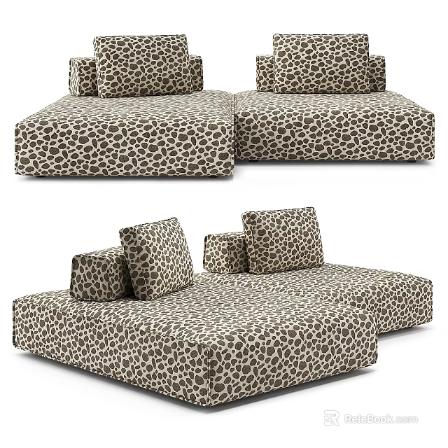 Stylish Leopard Print Double Sofa With Plush Cushions And Modern Design 3d model 