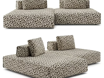 Stylish Leopard Print Double Sofa With Plush Cushions And Modern Design 3d model