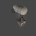Steampunk Themed Hot Air Balloon With Ship Like Structure And Flag 3d model