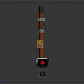 Industrial Device With White Base Brown Pole Gray Top Red Button And Yellow Label