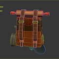 Brown And Orange Rolling Backpack With Red Straps And Wheels Design 3d model