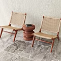 Modern Natural Woven Rattan Leisure Chairs With Solid Wood Frame And Round Side Table