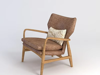 Elegant Brown Leather Armchair With Wooden Frame And Patterned Cushion Design 3d model