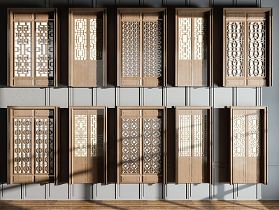 Chinese-style double-door double-door combination 3d model