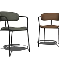 Modern Dining Chairs With Gray And Brown Upholstered Seats And Black Metal Legs