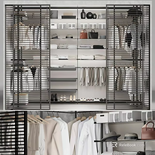 Modern Closet Interior With Organized Storage Clothing Racks Shelves Shoes And Folded Clothes 3d model 