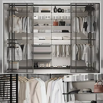 Modern Closet Interior With Organized Storage Clothing Racks Shelves Shoes And Folded Clothes 3d model