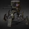 Camouflage Military Robot With Turret Structure Multi Mechanical Legs Star Emblem And American Flag