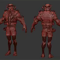 Rugged Muscular Character With Biological Skin Textures Mechanical Vest Emblem Backpack And Sandals