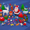 Cartoon Christmas Scene Featuring Santa Reindeer Snowman Tree Gifts And Candies