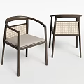 Modern Dining Chairs With Woven Backrest Light Colored Cushion And Dark Frame