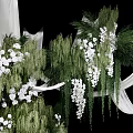 Wedding Stage Floral Installation With White Flowers Greenery And Flowing Fabric For Couple