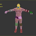 Bald Muscular Man In White Shorts Black Wristbands Knee Pads Boots Standing With Arms Outstretched