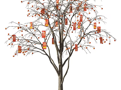 Festive Arbor With Red Hanging Tags And Small Orange Fruits On Branches 3d model