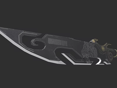 Intricate Black Gold Decorative Sword With Lion Head And Geometric Patterns 3d model