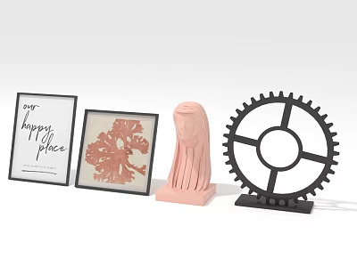 Modern Home Decor Furniture Including Picture Frames Pink Sculpture And Black Gear Decor 3d model