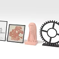 Modern Home Decor Furniture Including Picture Frames Pink Sculpture And Black Gear Decor