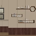 Minimalist Interior Wall With Wooden Shelves Books Decorative Items Wall Art And Paneling