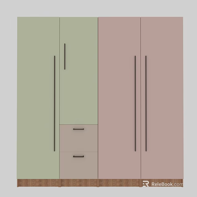 Modern Wardrobe With Two Tone Door Panels Lower Drawers And Long Black Handles 3d model 