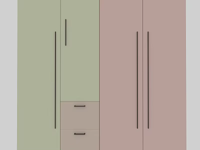 Modern Wardrobe With Two Tone Door Panels Lower Drawers And Long Black Handles 3d model
