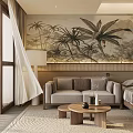 Serene Hotel Room with Sea View Balcony Floor-to-Ceiling Windows Bed and Wooden Desk