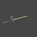Intricate Fantasy Sword With Green Glowing Blade Black Hilt Spikes And Decorative Design