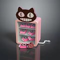 Pink Wrapped Candies in Open Pink Refrigerator with Black Cat Face Design and Falling Candy