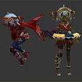 Fantasy Characters With Blue Hair Red Cape Jumping And Holding Decorative Tray