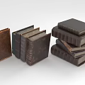 Vintage Leather Covered Books Stacked And Arranged In Different Sizes And Styles
