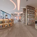 Modern Library Interior Design With Bookshelves And Large Windows 3d model