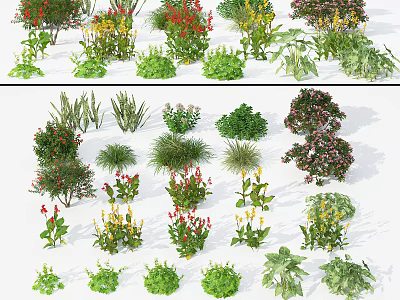 Diverse Garden Shrubs Collection Featuring Colorful Blooms Green Foliage And Varied Shapes 3d model