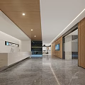 Spacious Modern Office Reception Area With Polished Marble Counter And Warm Natural Wood Interior Design