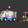 Lego Ice Cream Truck With Yellow Blue Ice Cream Sign Pink Umbrella Figures And Puppy