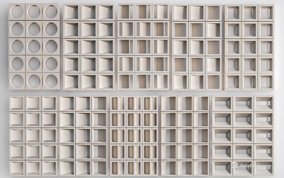 Modern Modular Bookcase Design With Various Size Storage Compartments And Shelves 3d model